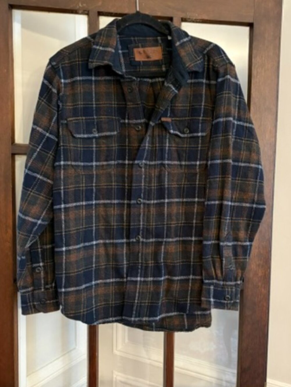 Orvis Plaid Button-Down Shirt/Jacket in Navy and Green, Size Small